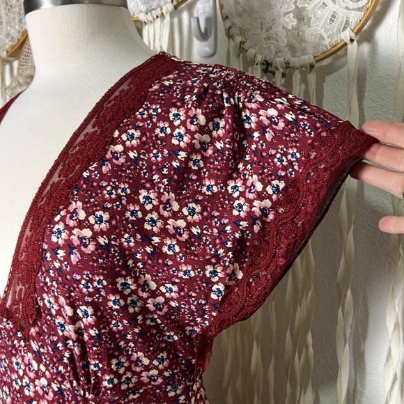 Free People NWOT Burgundy Floral Sweet Talker Mini Dress Size Small - Picture 4 of 13